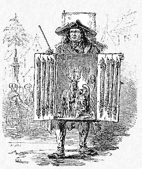 Marchand ambulant de m&eacute;dailles de St Hubert, litho dans l'Illustration f&eacute;v 1850